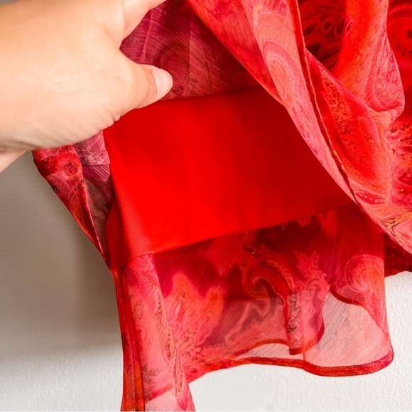 Coldwater Creek Red Orange Paisley Asymmetrical Tiered V-Neck Blouse 18W - Picture 3 of 6